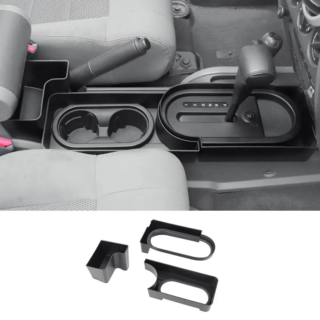 For 2007-2010 Jeep Wrangler JK Interior Center Console Gear Shift Cup Holder Storage Box (3 pcs)