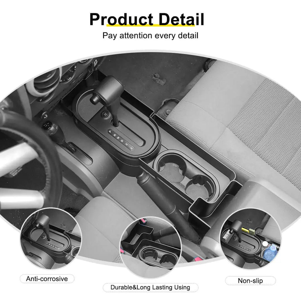 For 2007-2010 Jeep Wrangler JK Interior Center Console Gear Shift Cup Holder Storage Box (3 pcs)