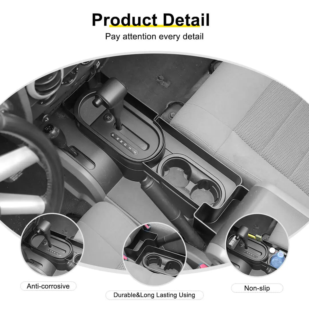 For 2007-2010 Jeep Wrangler JK Interior Center Console Gear Shift Cup Holder Storage Box (3 pcs)