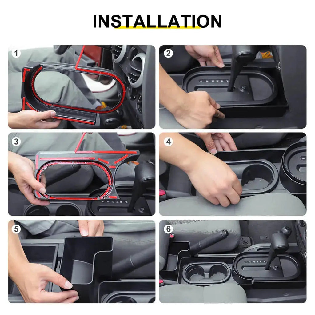 For 2007-2010 Jeep Wrangler JK Interior Center Console Gear Shift Cup Holder Storage Box (3 pcs)