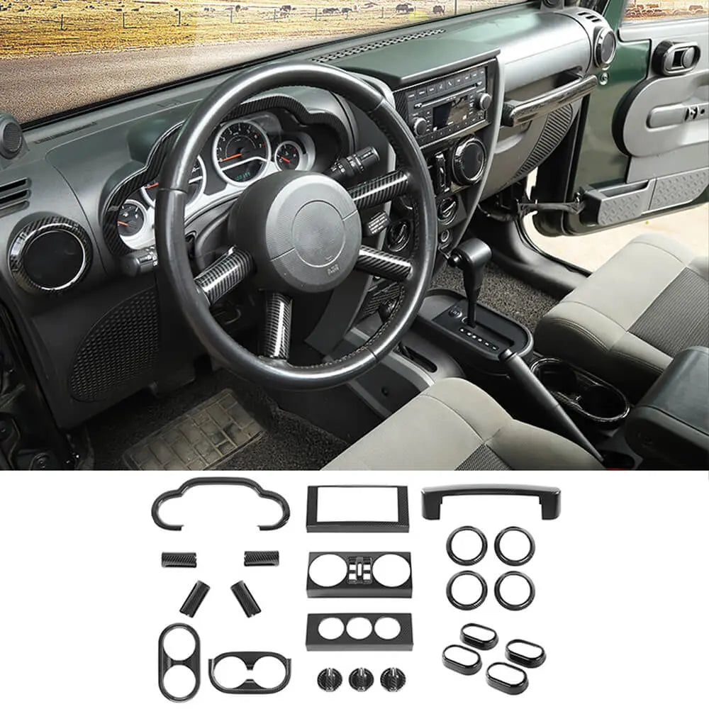 For 2007-2010 Jeep Wrangler JK JKU 22PCS Full Set Interior Decoration Trim Kit ABS Frame Trim
