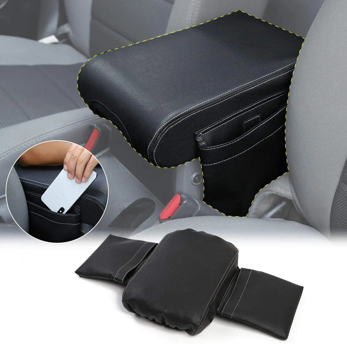 For 2007-2010 Jeep Wrangler JK JKU Center Console Armrest Pad Cover , with Storage Pockets