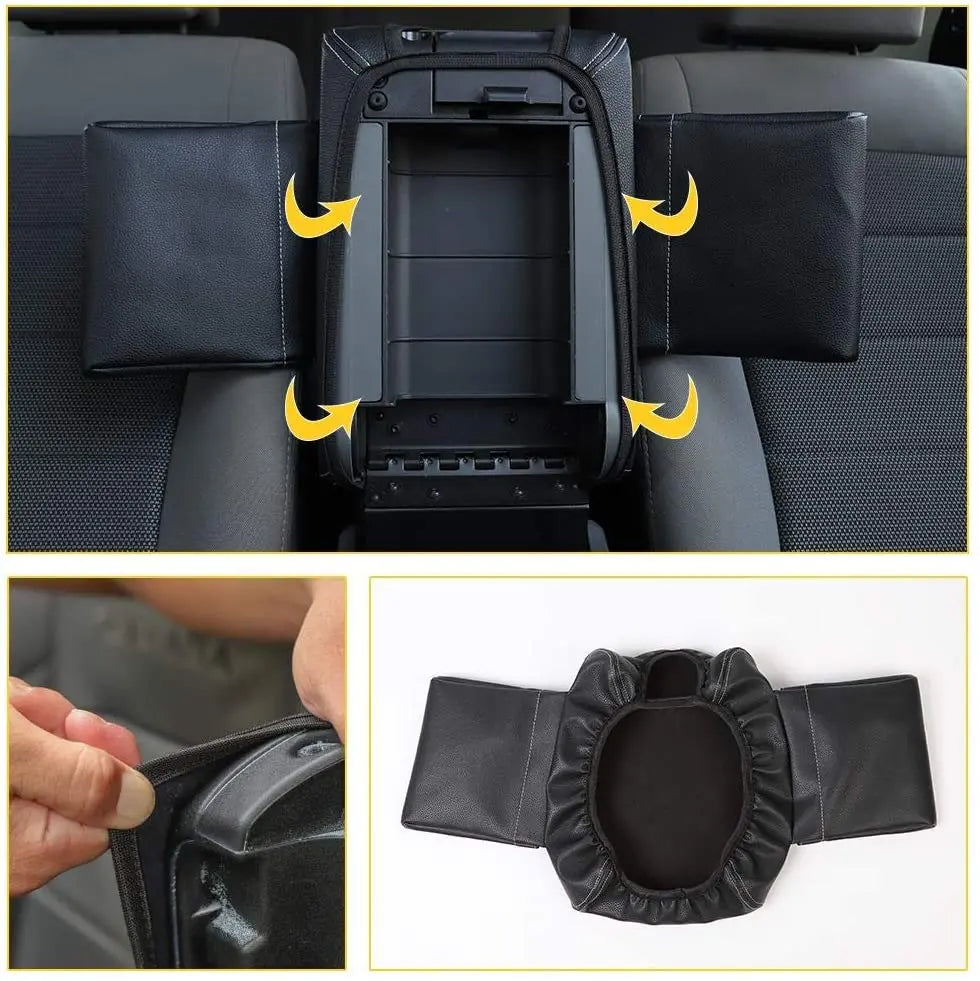 For 2007-2010 Jeep Wrangler JK JKU Center Console Armrest Pad Cover , with Storage Pockets