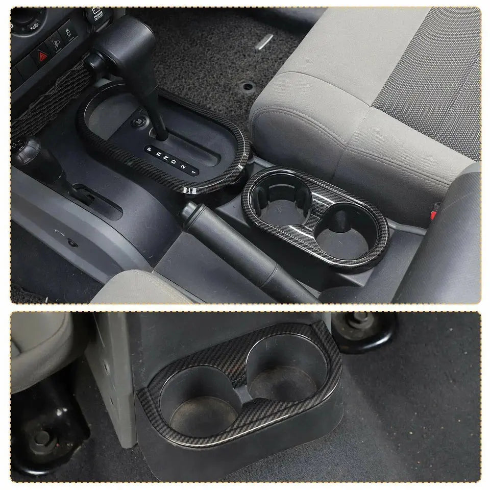 For 2007-2010 Jeep Wrangler JK JKU Gear Shift Panel Trim Cover Front & Rear Cup Holder Trim Cover