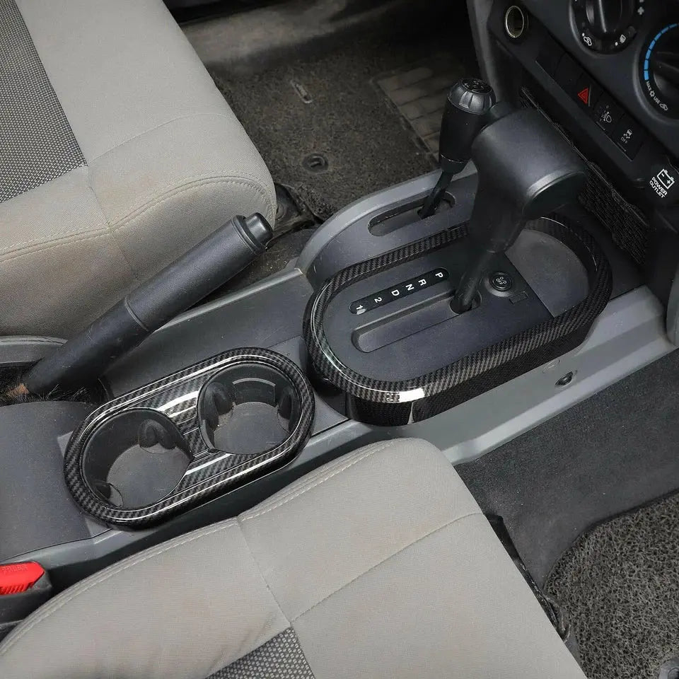 For 2007-2010 Jeep Wrangler JK JKU Gear Shift Panel Trim Cover Front & Rear Cup Holder Trim Cover