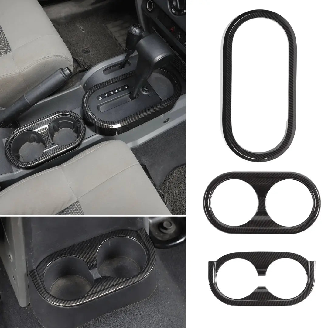 For 2007-2010 Jeep Wrangler JK JKU Gear Shift Panel Trim Cover Front & Rear Cup Holder Trim Cover