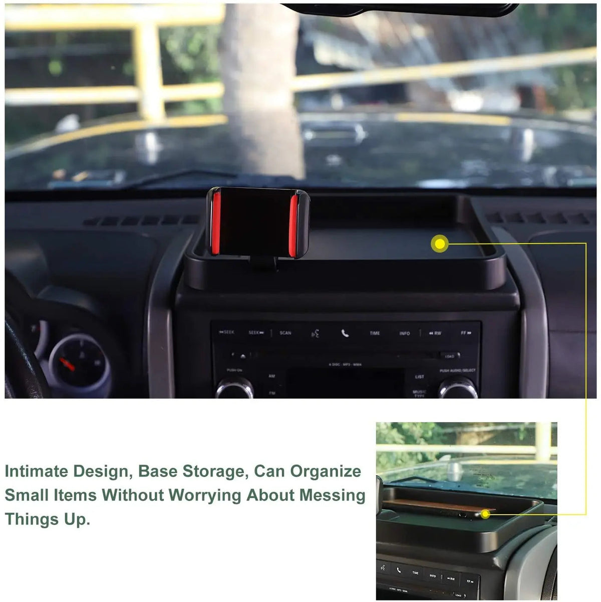 For 2007-2010 Jeep Wrangler JK JKU Phone Holder Mount, Dash Tray Storage Box Dashboard Organizer