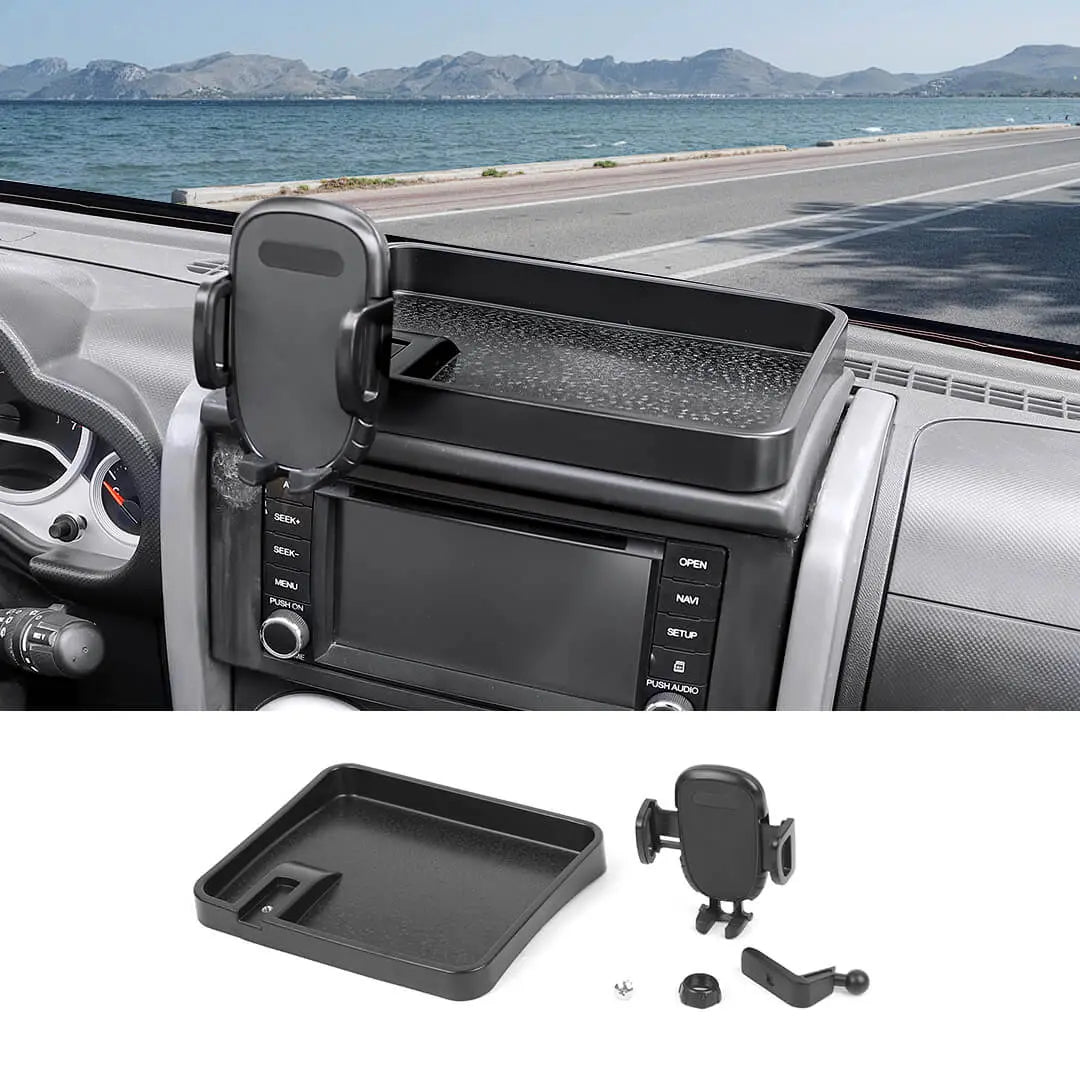 For 2007-2010 Jeep Wrangler JK JKU Phone Holder Mount, Dash Tray Storage Box Dashboard Organizer