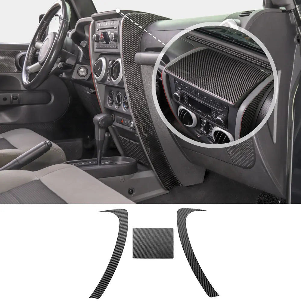 For 2007-2010 Jeep Wrangler JK JKU Real Carbon Fiber Dashboard Center Console Cover Trim