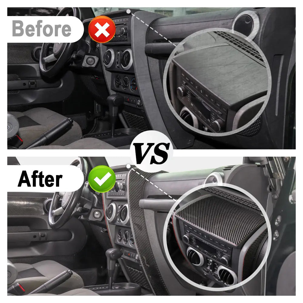 For 2007-2010 Jeep Wrangler JK JKU Real Carbon Fiber Dashboard Center Console Cover Trim