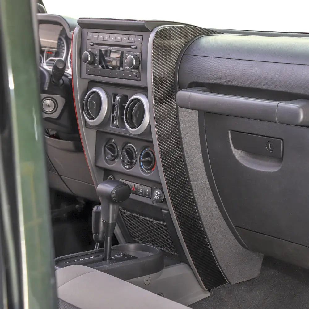 For 2007-2010 Jeep Wrangler JK JKU Real Carbon Fiber Dashboard Center Console Cover Trim