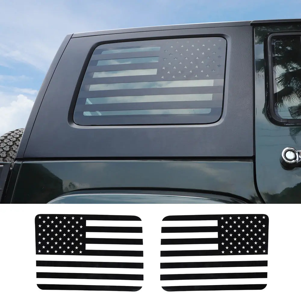 For 2007-2010 Jeep Wrangler JK JKU Rear Window American Flags Trim Sticker Decals Black