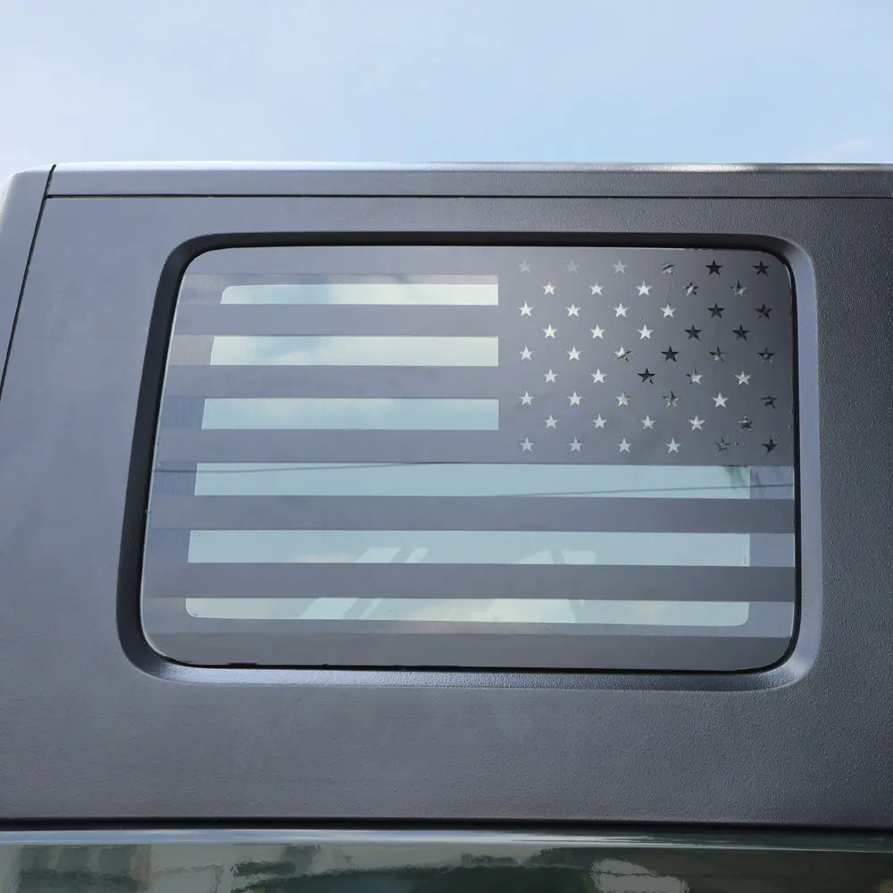 For 2007-2010 Jeep Wrangler JK JKU Rear Window American Flags Trim Sticker Decals Black