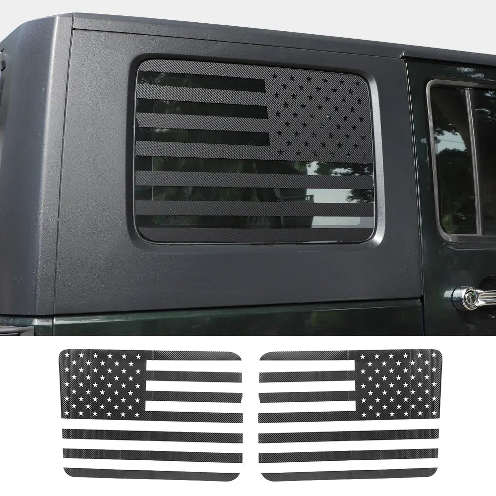 For 2007-2010 Jeep Wrangler JK JKU Rear Window American Flags Trim Sticker Decals Carbon Fiber