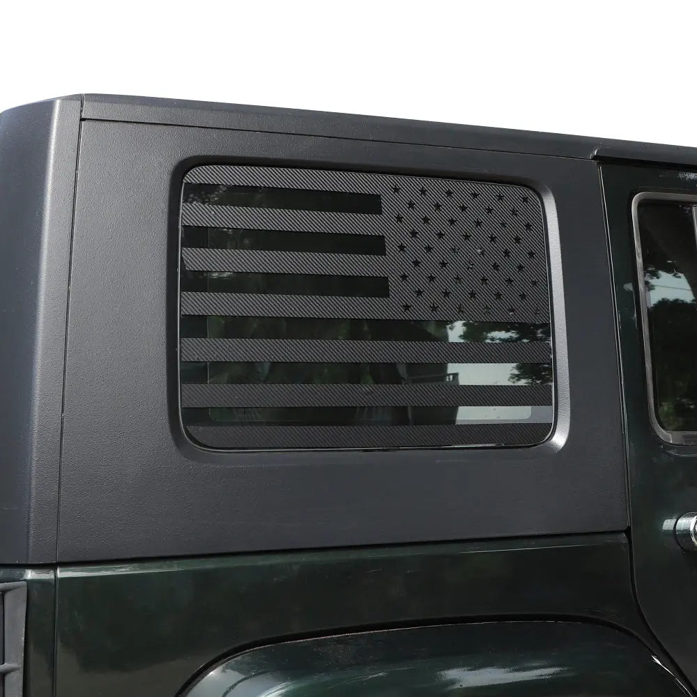 For 2007-2010 Jeep Wrangler JK JKU Rear Window American Flags Trim Sticker Decals Carbon Fiber