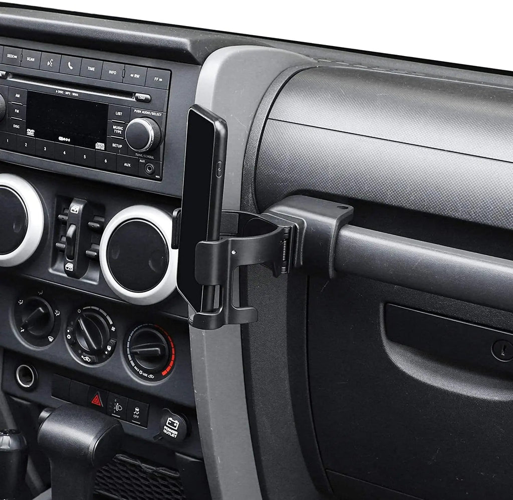 For 2007-2010 Jeep Wrangler JK Multi-Function Drink Cup Phone Holder, 2 in 1 Bolt-on Stand Bracket Organizer