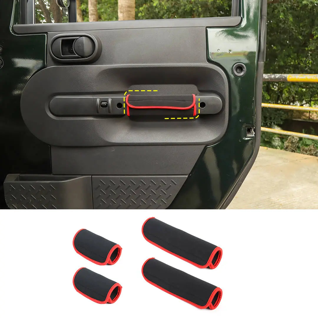 For 2007-2010 Jeep Wrangler JK Red Interior Door Handle Neoprene Cover Accessories（4 pcs）