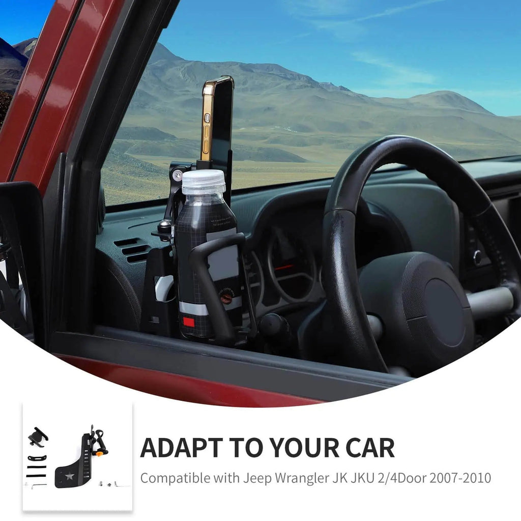For 2007-2010 Jeep Wrangler JK Two Side Front Door Water Cup Phone Holder Stand