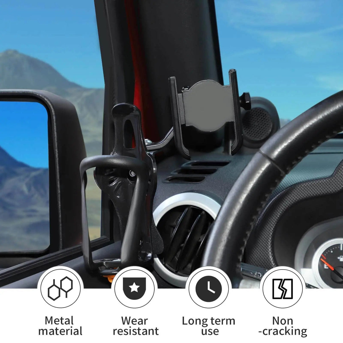 For 2007-2010 Jeep Wrangler JK Two Side Front Door Water Cup Phone Holder Stand