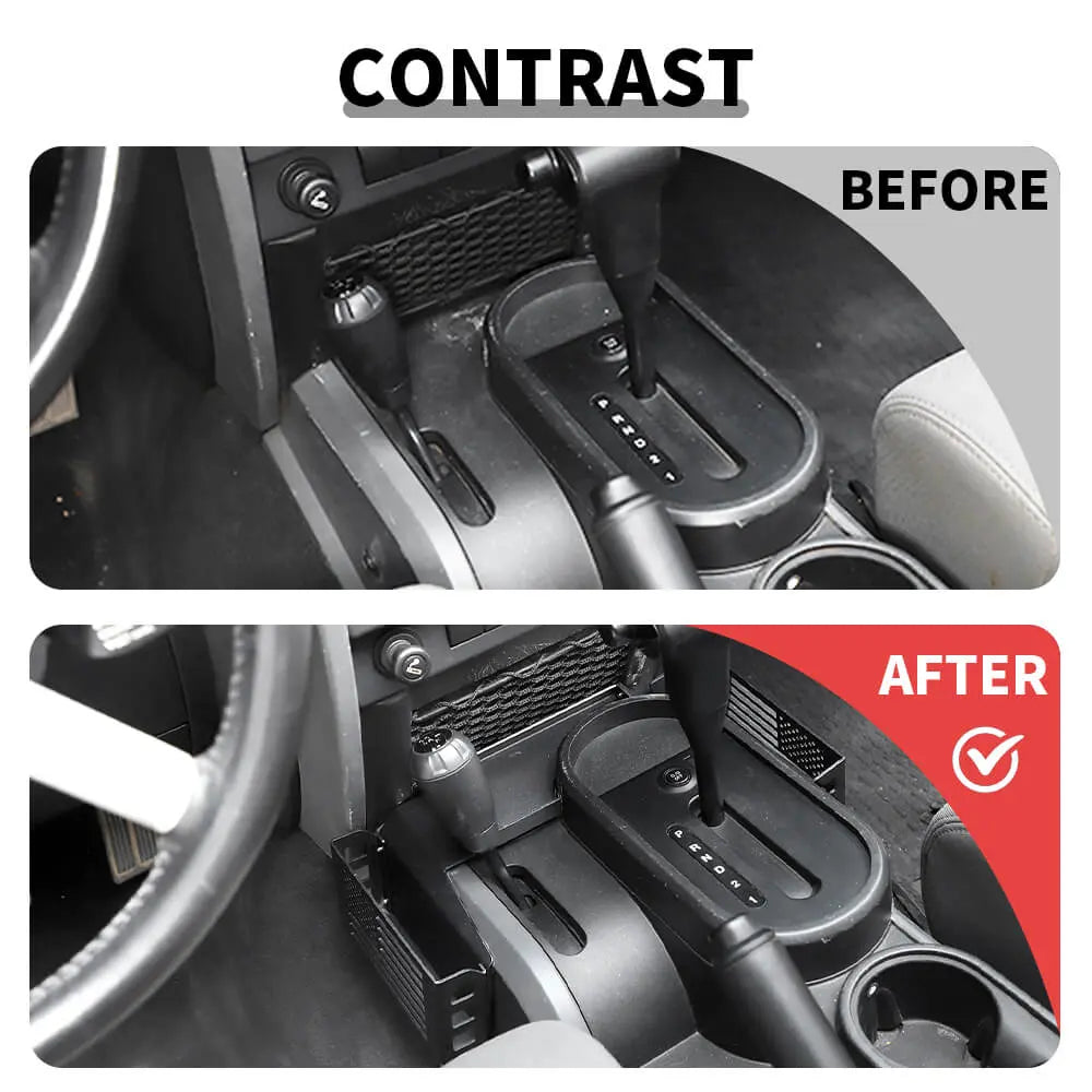 For 2007-2010 Jeep Wrangler JK Upgraded Gear Shift Side Organizer Box Storage Black