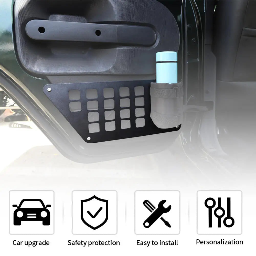 For 2007-2010 Jeep Wrangler JKU Rear Door Net Replacement Aluminum Door Pocket Map Storage Pocket Rack Shelf
