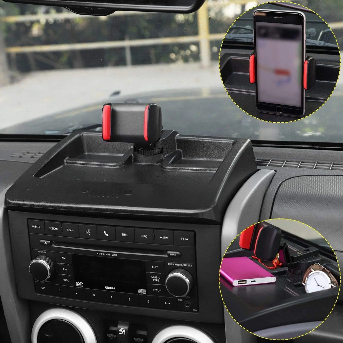 For 2007-2010 Jeep Wrangler JK JKU Dash Multi-Mount Phone Holder With Storage Tray