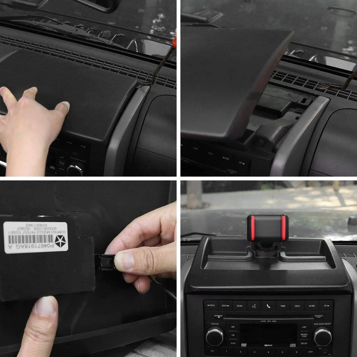 For 2007-2010 Jeep Wrangler JK JKU Dash Multi-Mount Phone Holder With Storage Tray