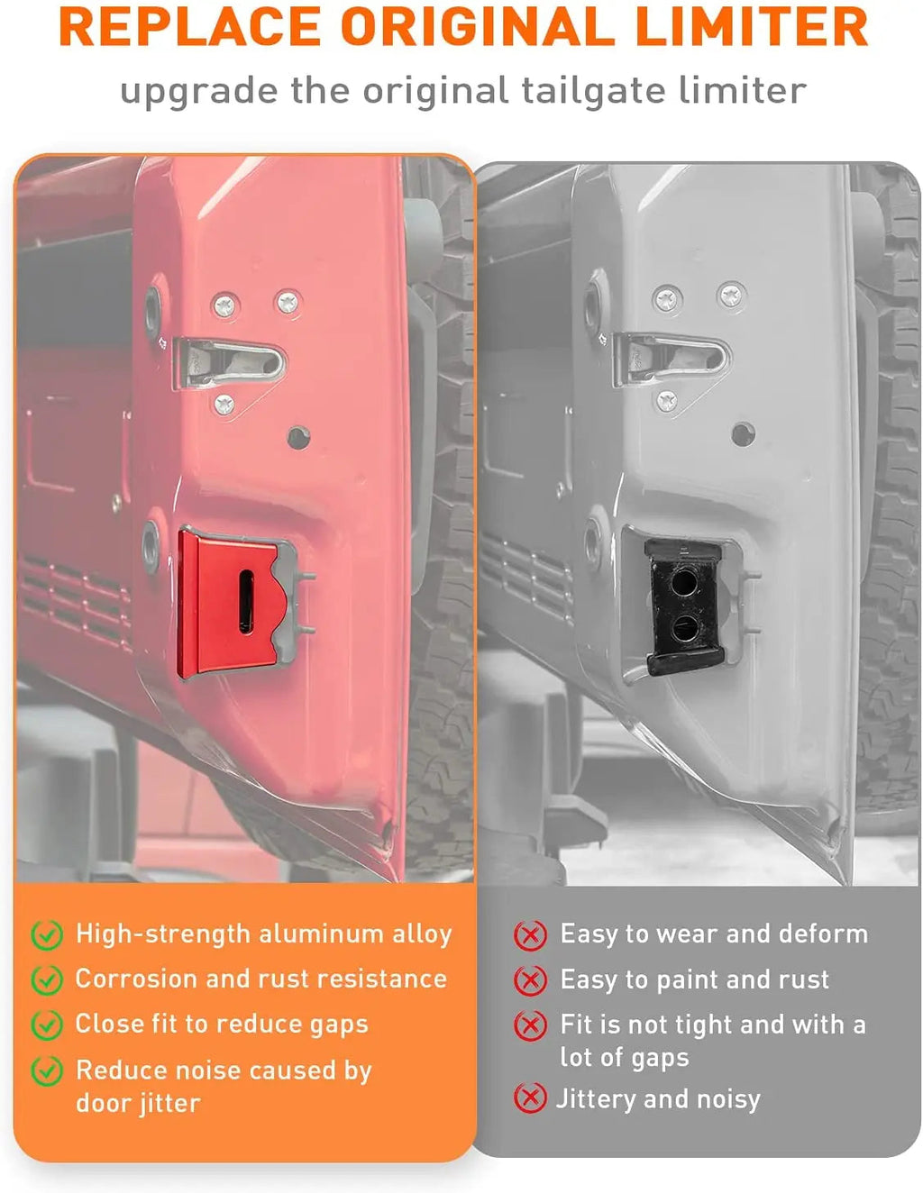 For 2007-2018 Jeep Wrangler JK JKU 2-Door & 4 Door Aluminum Alloy Rear Trunk Door Latch TL01 Tailgate Limiter