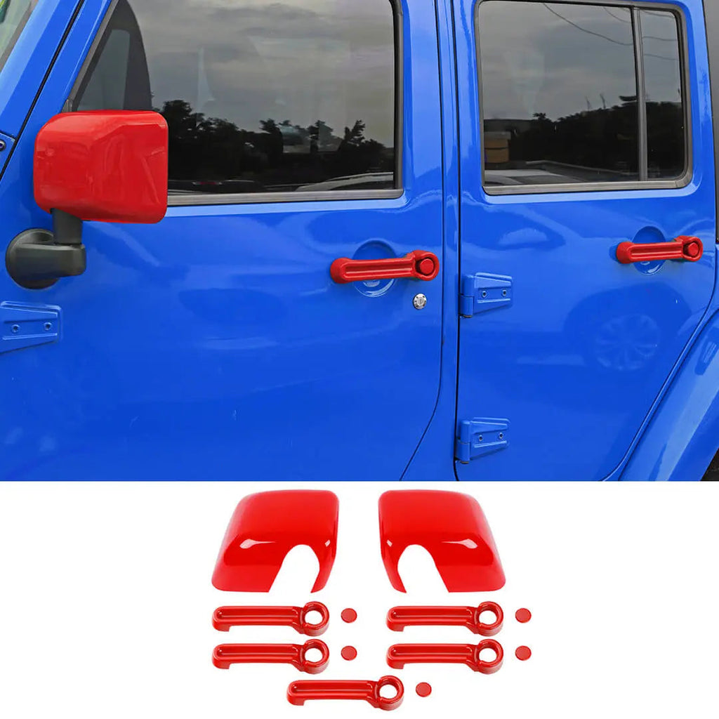 For 2007-2018 Jeep Wrangler JK 4-Door Rearview Mirror Cover & Door Handle Trim Shell Cover Kit (7 pcs)
