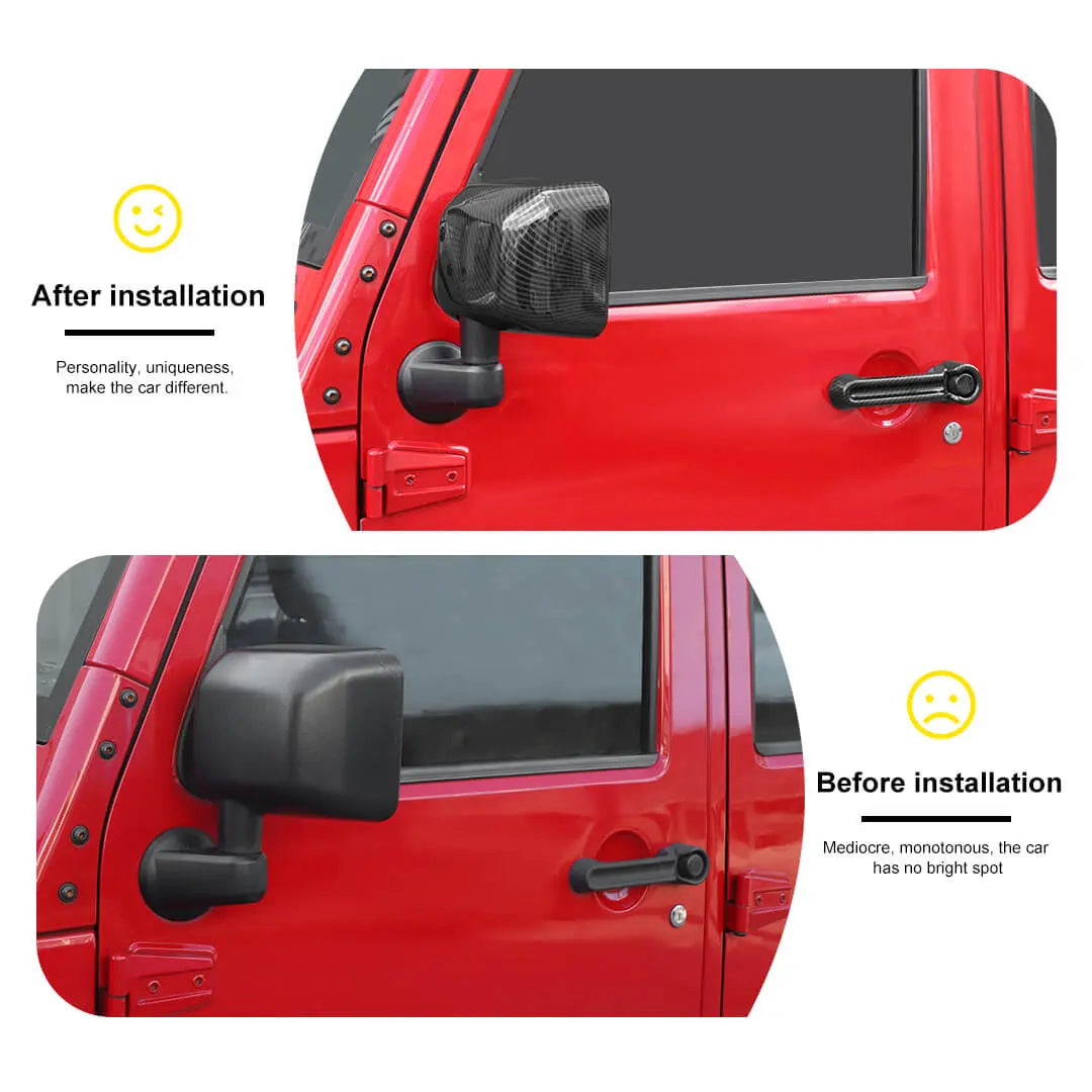 For 2007-2018 Jeep Wrangler JK 4-Door Rearview Mirror Cover & Door Handle Trim Shell Cover Kit (7 pcs)