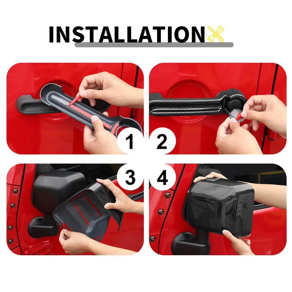 For 2007-2018 Jeep Wrangler JK 4-Door Rearview Mirror Cover & Door Handle Trim Shell Cover Kit (7 pcs)