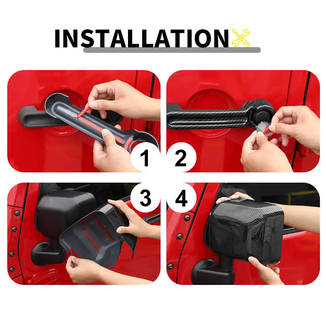 For 2007-2018 Jeep Wrangler JK 4-Door Rearview Mirror Cover & Door Handle Trim Shell Cover Kit (7 pcs)