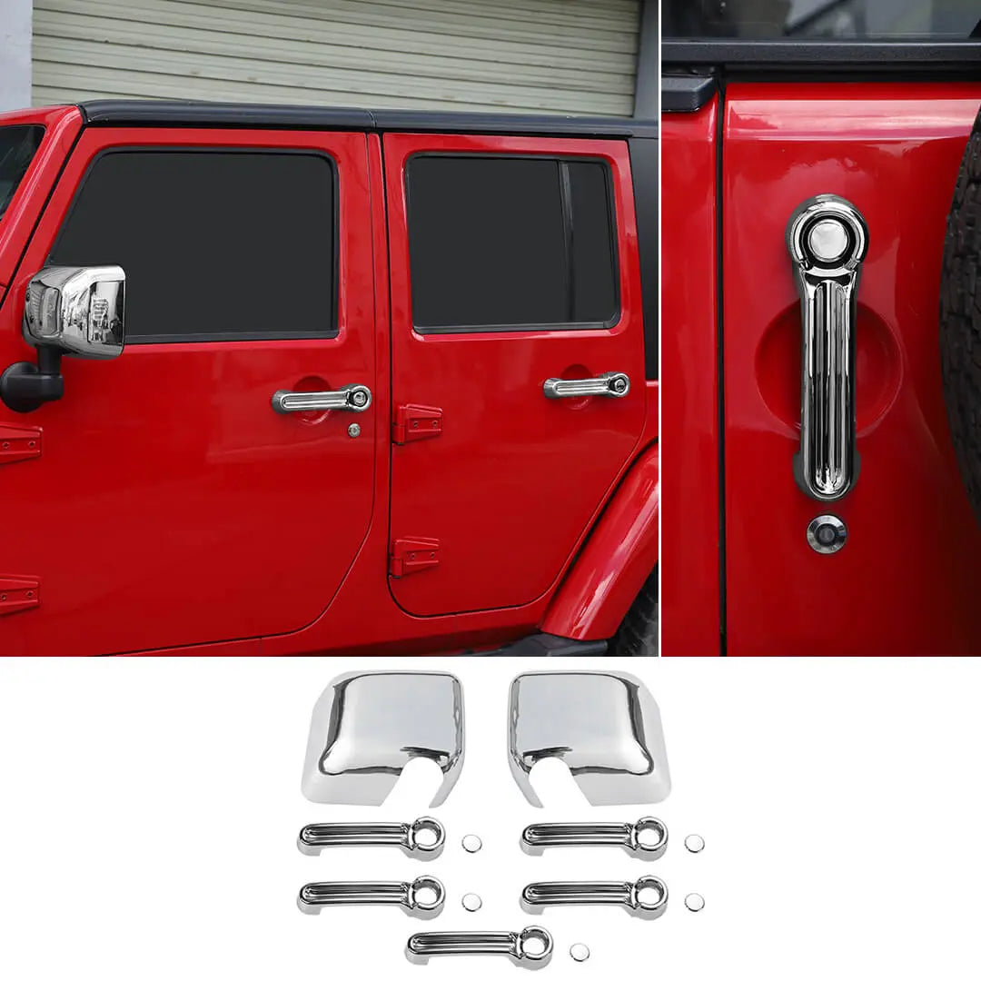 For 2007-2018 Jeep Wrangler JK 4-Door Rearview Mirror Cover & Door Handle Trim Shell Cover Kit (7 pcs)