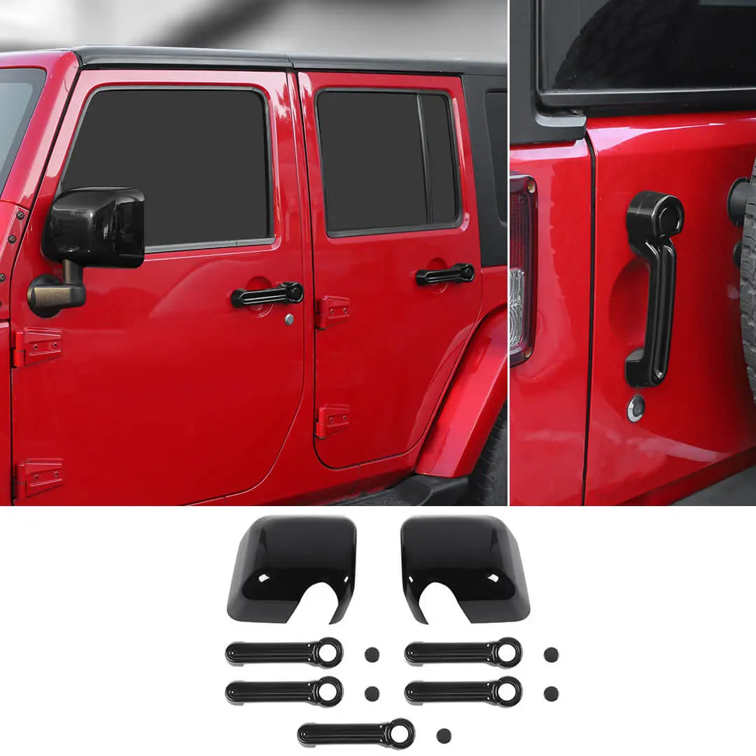 For 2007-2018 Jeep Wrangler JK 4-Door Rearview Mirror Cover & Door Handle Trim Shell Cover Kit (7 pcs)