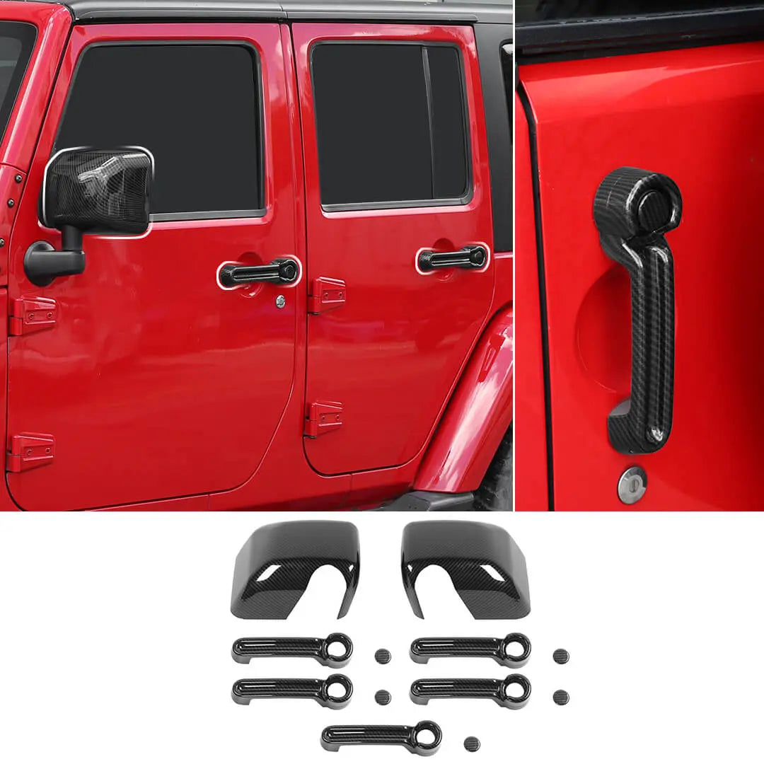 For 2007-2018 Jeep Wrangler JK 4-Door Rearview Mirror Cover & Door Handle Trim Shell Cover Kit (7 pcs)