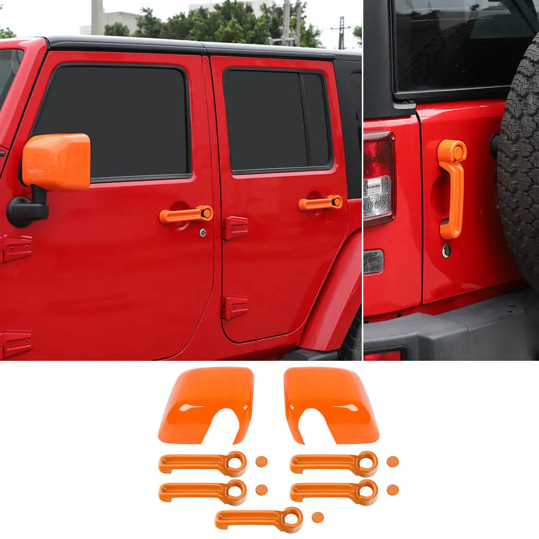 For 2007-2018 Jeep Wrangler JK 4-Door Rearview Mirror Cover & Door Handle Trim Shell Cover Kit (7 pcs)