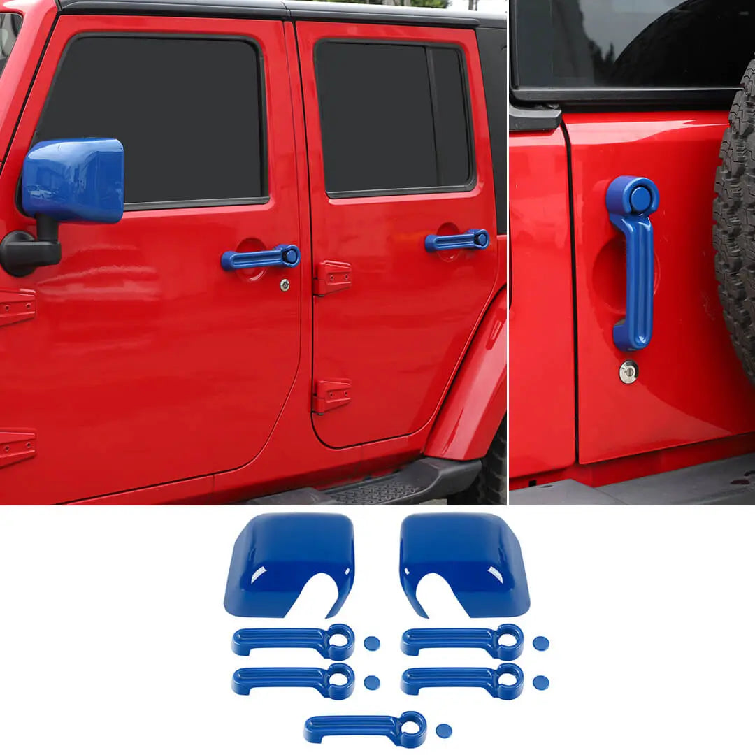 For 2007-2018 Jeep Wrangler JK 4-Door Rearview Mirror Cover & Door Handle Trim Shell Cover Kit (7 pcs)