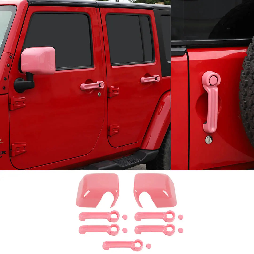 For 2007-2018 Jeep Wrangler JK 4-Door Rearview Mirror Cover & Door Handle Trim Shell Cover Kit (7 pcs)