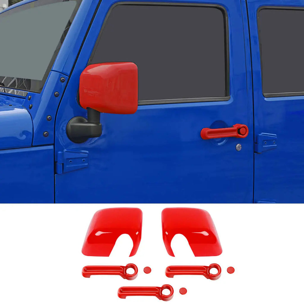 For 2007-2018 Jeep Wrangler JK 2-Door Rearview Mirror Cover & Door Handle Trim Shell Cover Kit (5 pcs)