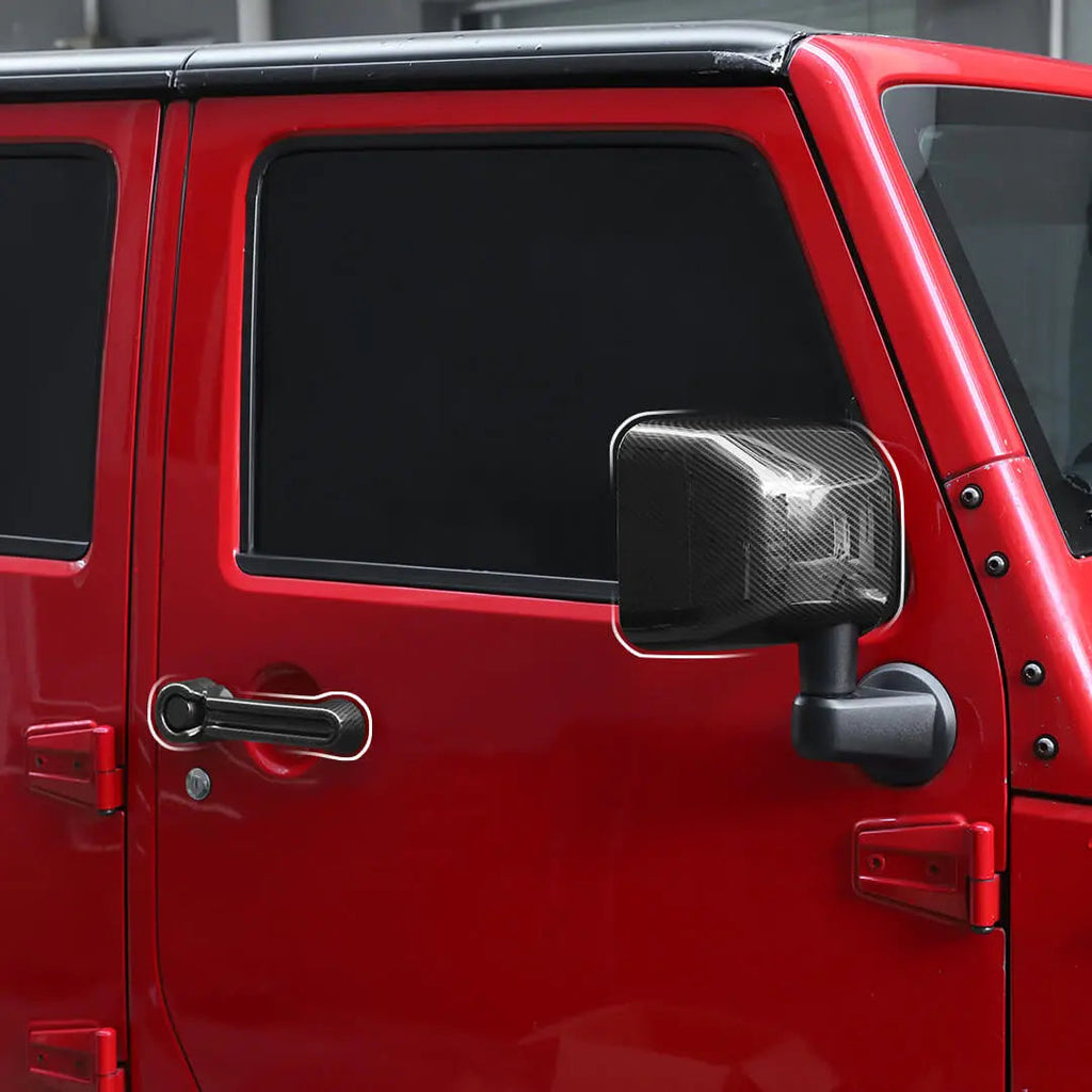 For 2007-2018 Jeep Wrangler JK 2-Door Rearview Mirror Cover & Door Handle Trim Shell Cover Kit (5 pcs)