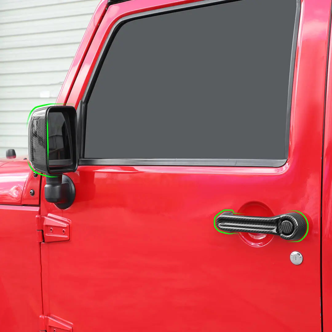 For 2007-2018 Jeep Wrangler JK 2-Door Rearview Mirror Cover & Door Handle Trim Shell Cover Kit (5 pcs)