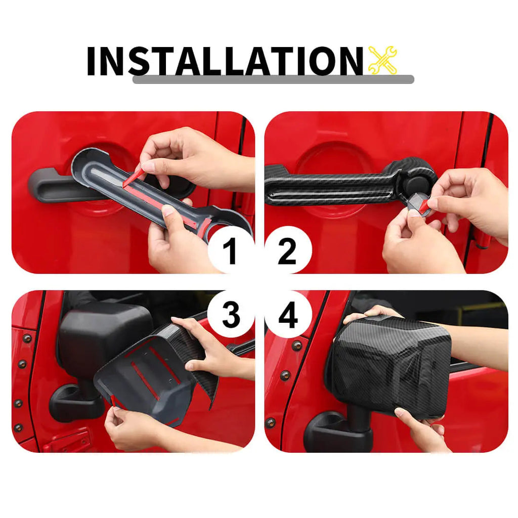For 2007-2018 Jeep Wrangler JK 2-Door Rearview Mirror Cover & Door Handle Trim Shell Cover Kit (5 pcs)