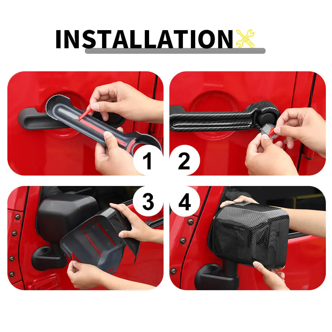 For 2007-2018 Jeep Wrangler JK 2-Door Rearview Mirror Cover & Door Handle Trim Shell Cover Kit (5 pcs)
