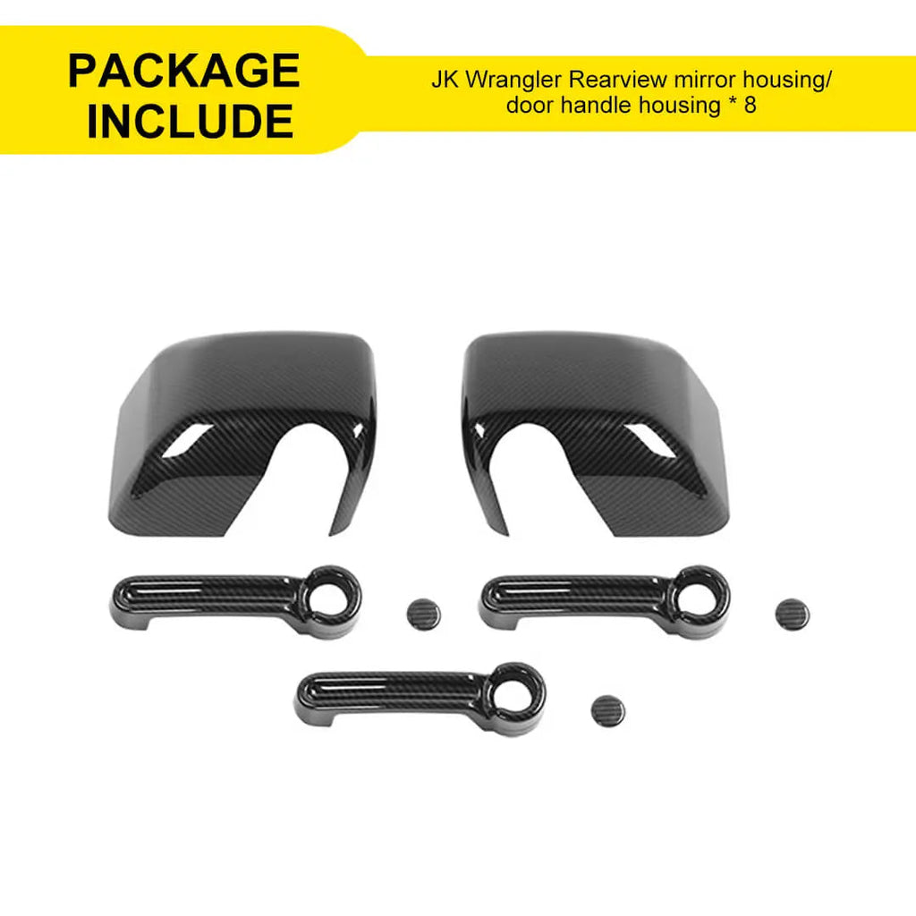 For 2007-2018 Jeep Wrangler JK 2-Door Rearview Mirror Cover & Door Handle Trim Shell Cover Kit (5 pcs)
