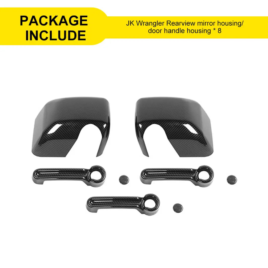 For 2007-2018 Jeep Wrangler JK 2-Door Rearview Mirror Cover & Door Handle Trim Shell Cover Kit (5 pcs)