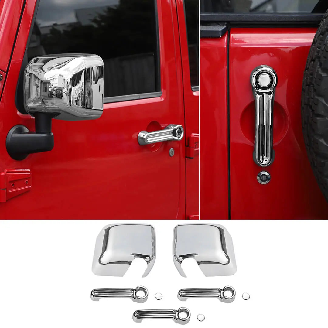 For 2007-2018 Jeep Wrangler JK 2-Door Rearview Mirror Cover & Door Handle Trim Shell Cover Kit (5 pcs)