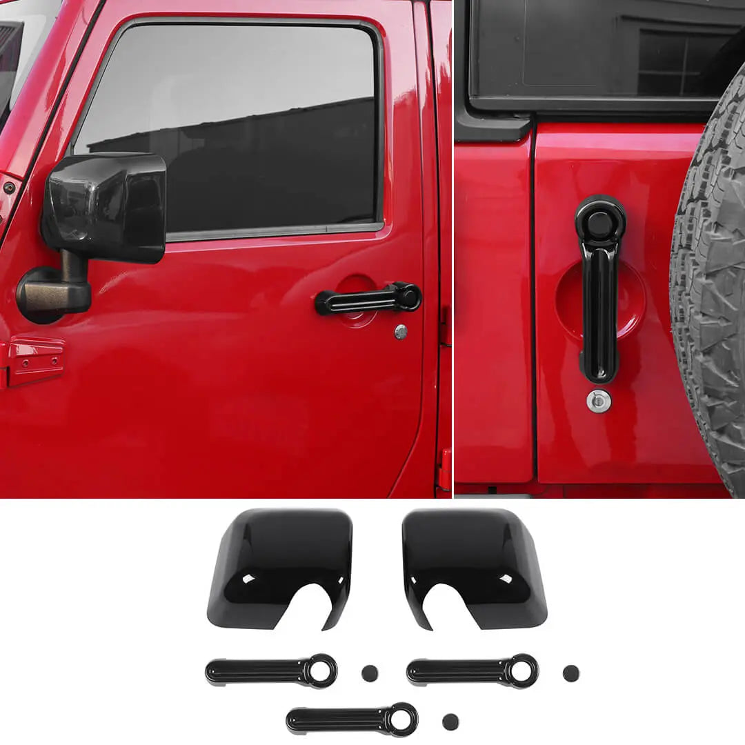For 2007-2018 Jeep Wrangler JK 2-Door Rearview Mirror Cover & Door Handle Trim Shell Cover Kit (5 pcs)