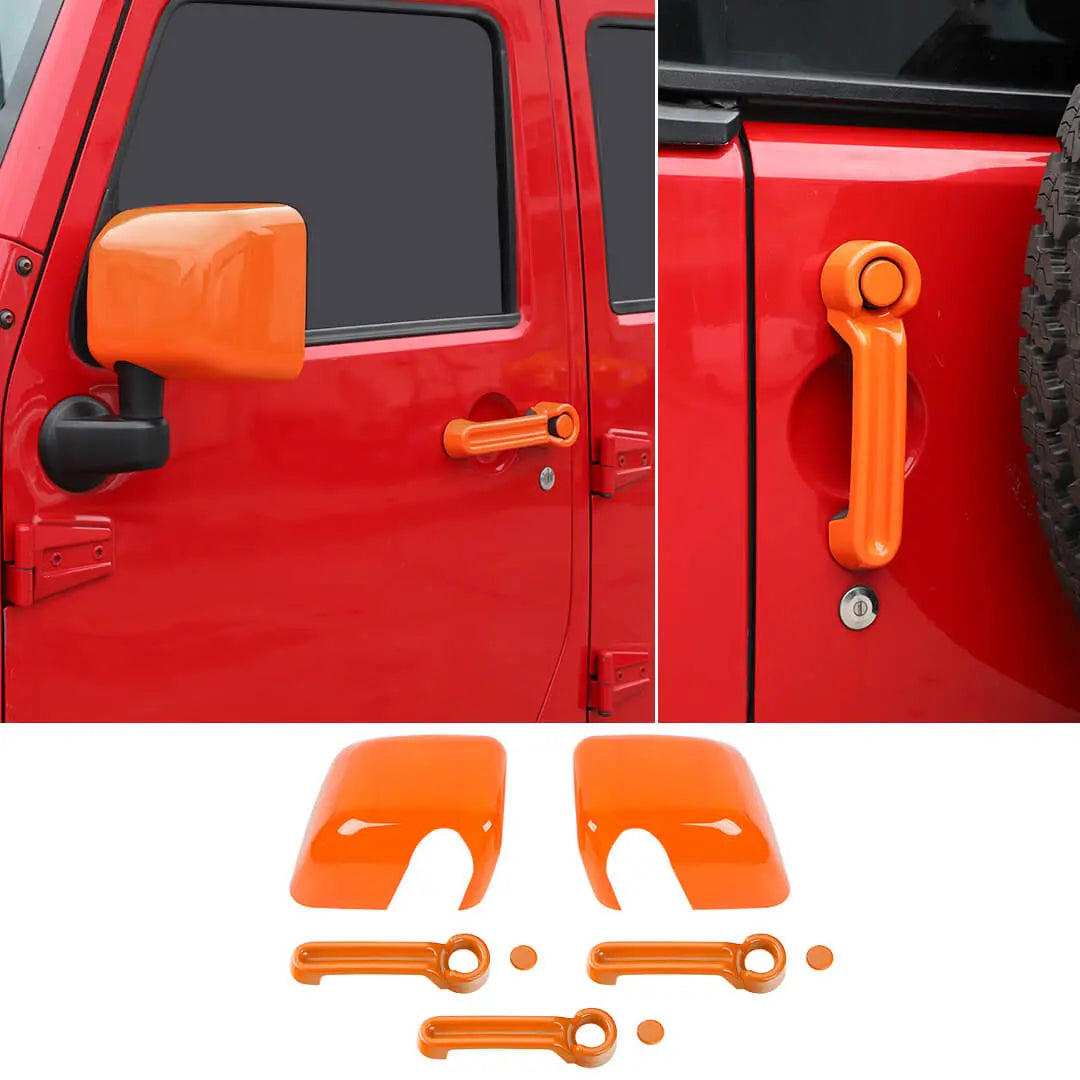 For 2007-2018 Jeep Wrangler JK 2-Door Rearview Mirror Cover & Door Handle Trim Shell Cover Kit (5 pcs)