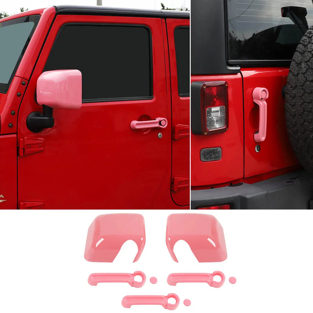 For 2007-2018 Jeep Wrangler JK 2-Door Rearview Mirror Cover & Door Handle Trim Shell Cover Kit (5 pcs)