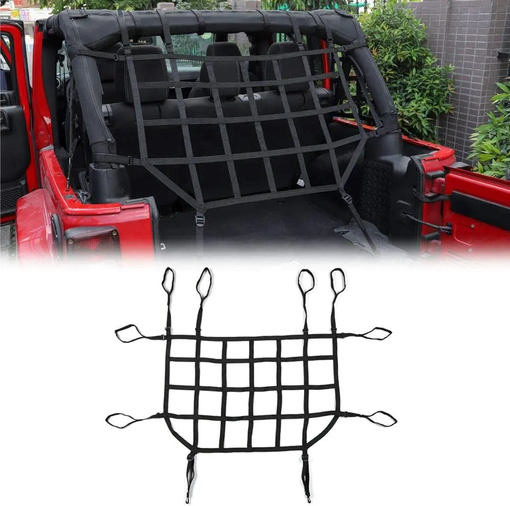 For 2007-2018 Jeep Wrangler JKU 4 Door Mesh Cargo Trunk Side Back Net Restraint Protective Roof Top Baggage Black